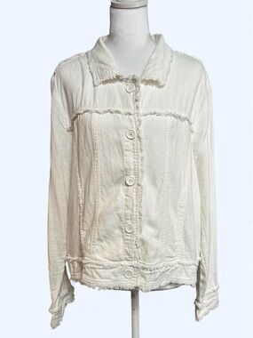 Charlie Paige Cream Frayed Button-Front Jacket